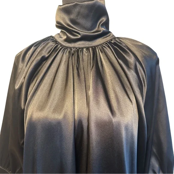 🖤Y2K Black Satin High-Neck Blouse | Adjustable Collar 🖤 - Picture 6 of 14